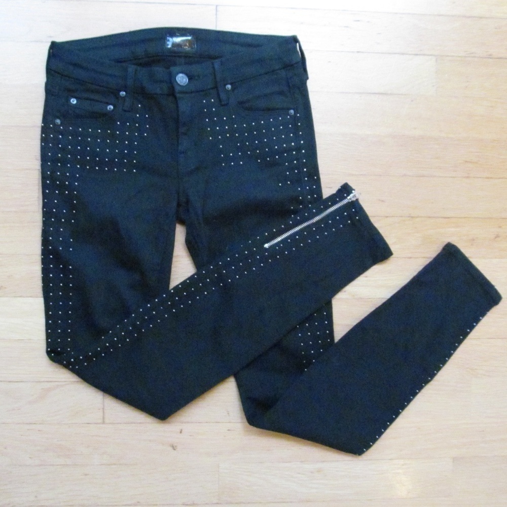 Mother The Looker Ankle Zip Looker Big Stud Black Jeans Womens Size 26 x 28"
